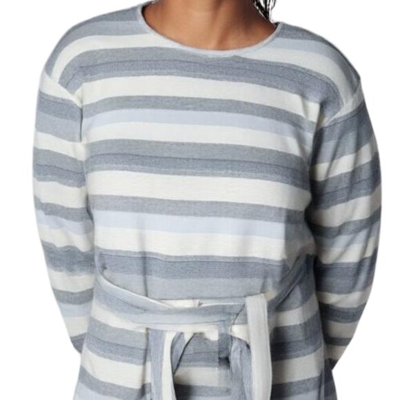 MORGAN CARPER Gray & White Stripe Woven Jacquard Shift Dress w/Pockets Sz SML - Picture 4 of 13